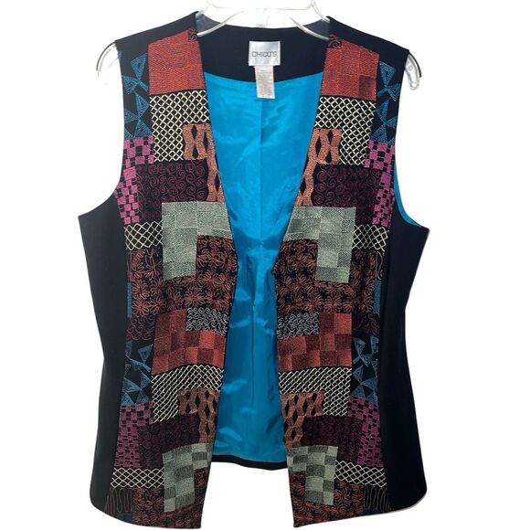 Chicos Embroidered Patchwork Vest Womens 0 Sz S 4-6 Artsy Boho Hippie Festival - Picture 1 of 7